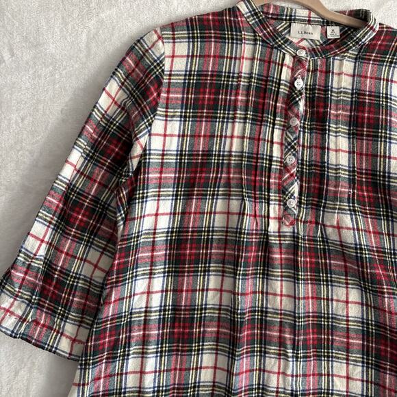 Vtg L.L. Bean Nightgown Medium Petite Plaid Pintuck Flannel Long Sleeve - Picture 3 of 9